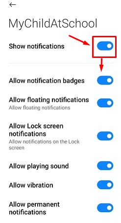 Android notification settings