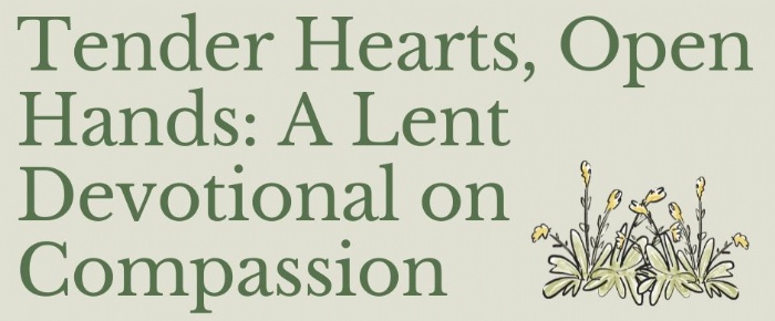 An image of text that says "Tender Hearts, Open Hands: A Lent Devotional on Compassion".