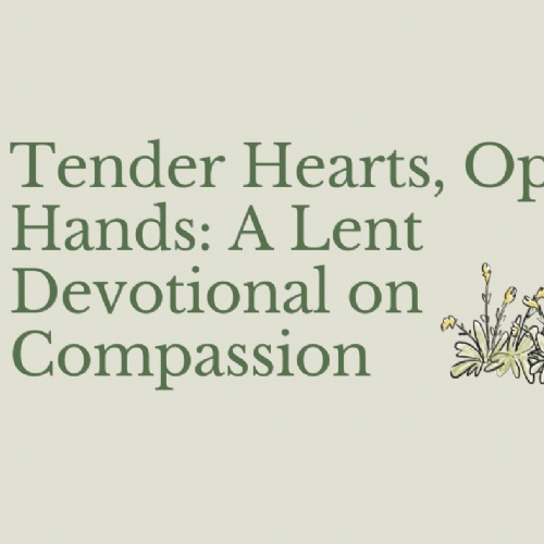 An image of text that says "Tender Hearts, Open Hands: A Lent Devotional on Compassion".